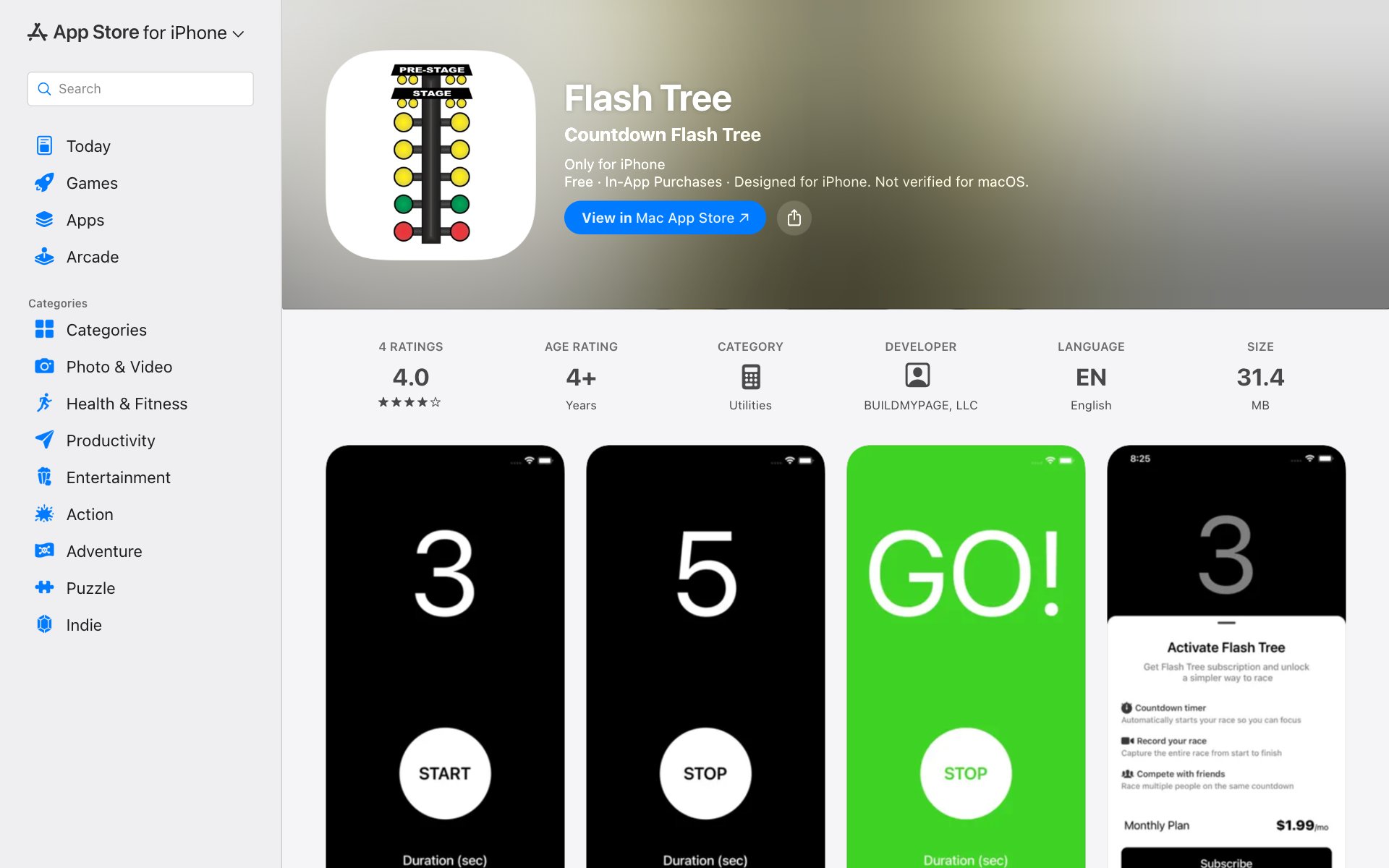 Flash Tree app listing on the App Store