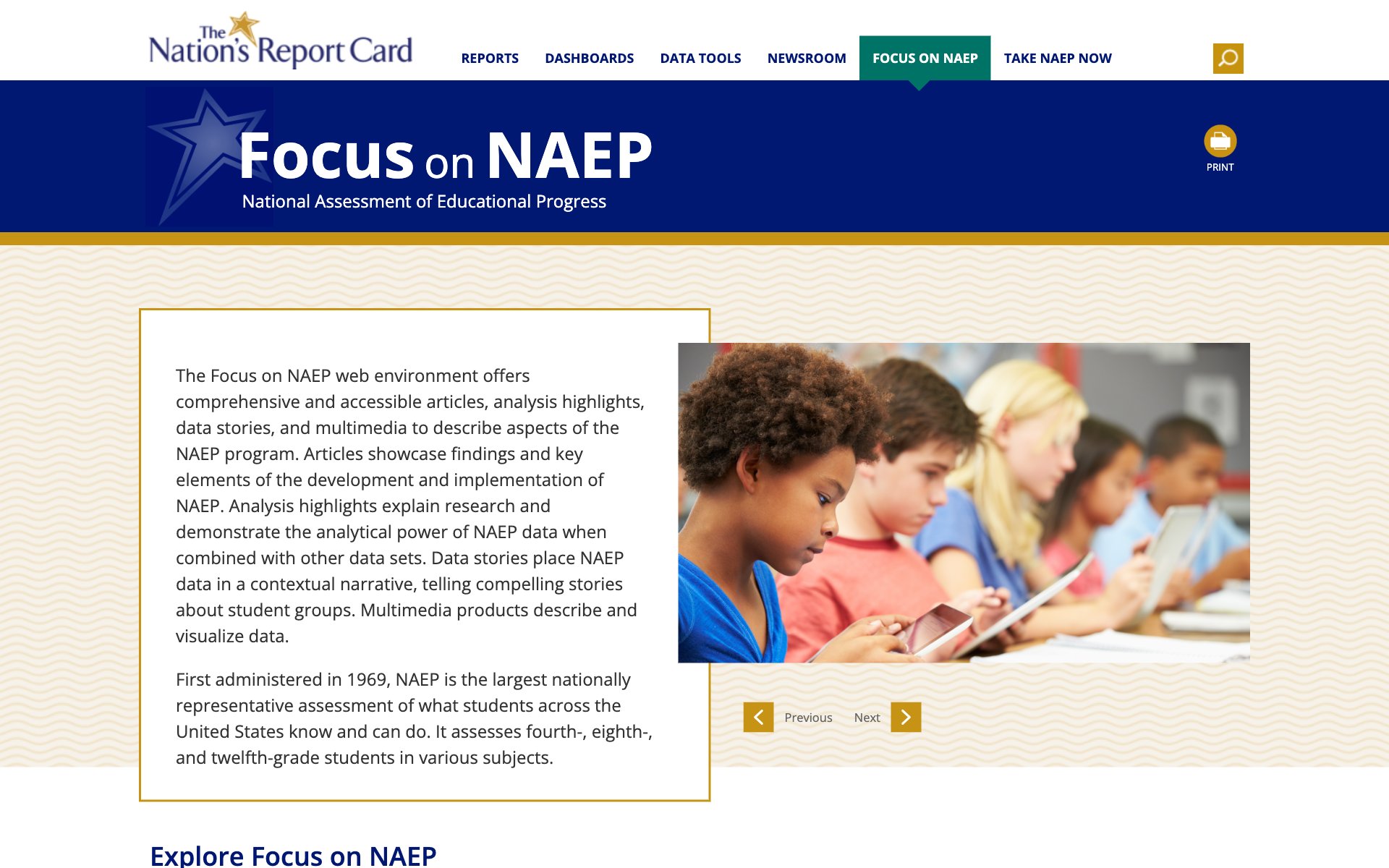 The Nation's Report Card Focus on NAEP page